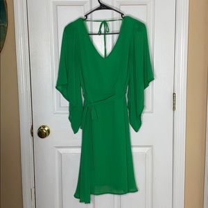 Green flutter sleeve dress